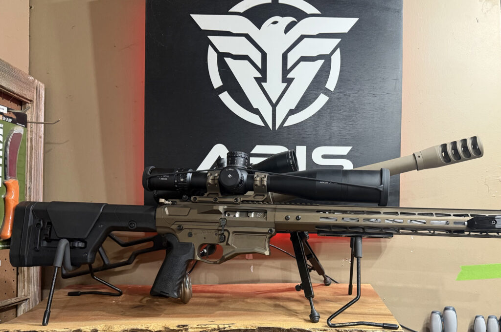 Actual ABIS Arms work: precision rifle with bronze and black Cerakote finish displayed at the shop