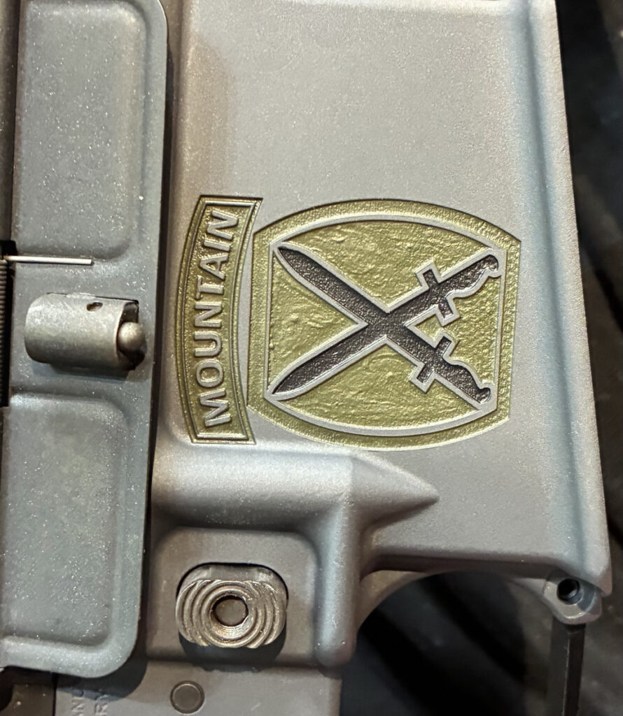 ABIS Arms Cerakote project detail: coated receiver with mountain insignia